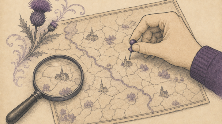 Illustration of locating a Scottish ancestral parish on a map