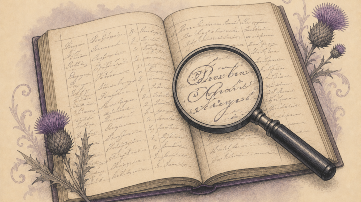 Illustration of reading old Scottish parish register handwriting