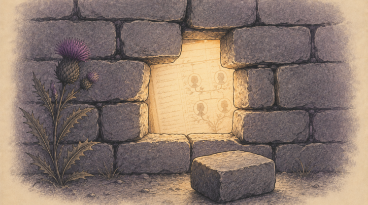 Illustration of breaking through a brick wall in Scottish genealogy research