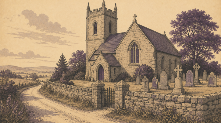 Illustration of visiting an ancestral parish church and cemetery in Scotland