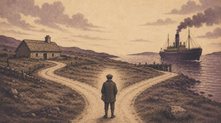 Illustration of the push and pull forces behind Scottish emigration